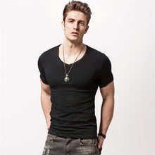 Load image into Gallery viewer, Tight cultivate one's morality t-shirts v-neck collar pure color T-shirt