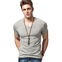 Load image into Gallery viewer, Tight cultivate one's morality t-shirts v-neck collar pure color T-shirt