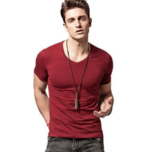 Load image into Gallery viewer, Tight cultivate one's morality t-shirts v-neck collar pure color T-shirt