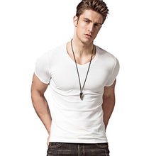 Load image into Gallery viewer, Tight cultivate one's morality t-shirts v-neck collar pure color T-shirt